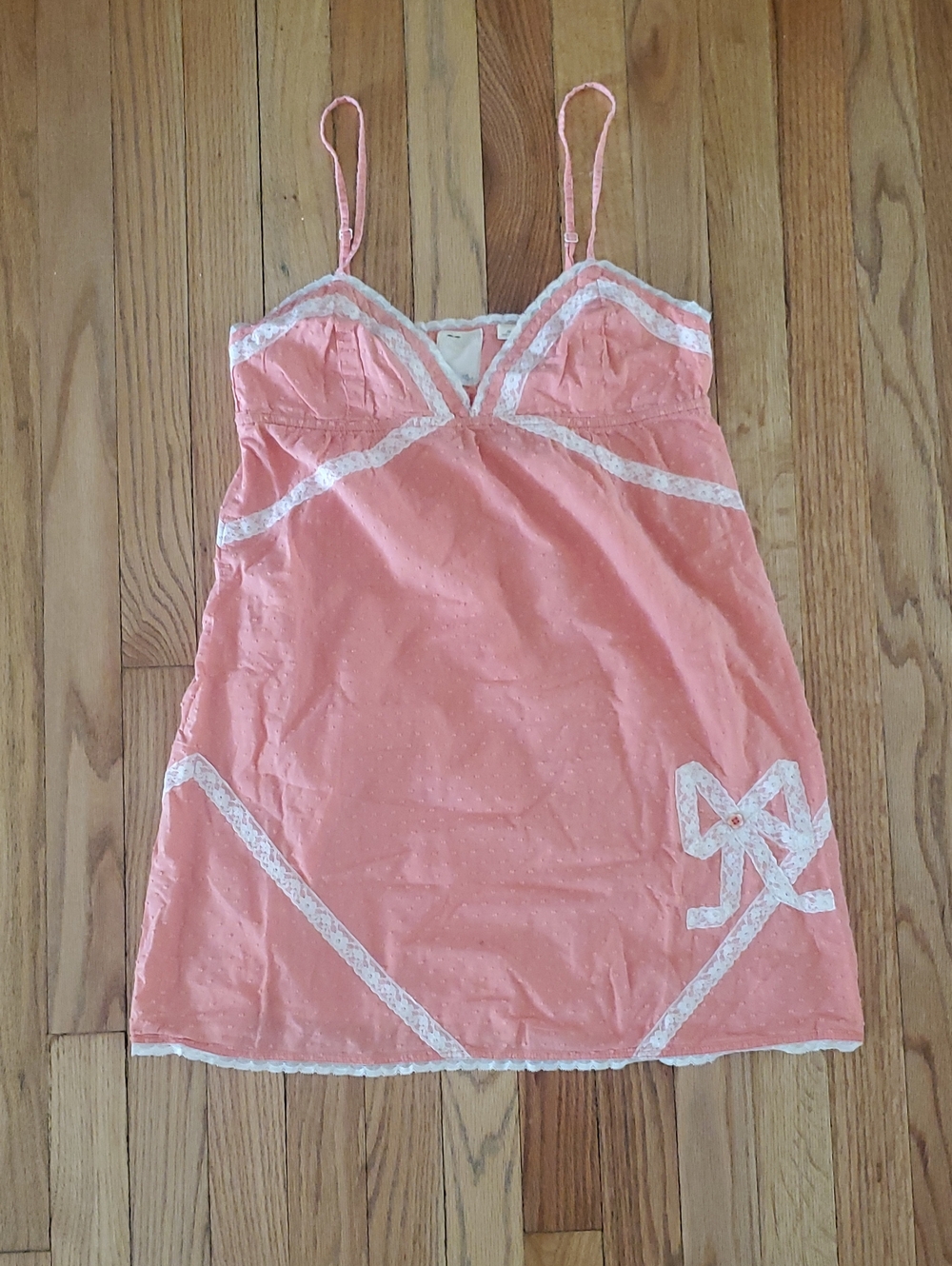 Feather Bone Women's Coral Pink Lace-Trim Slip Dress